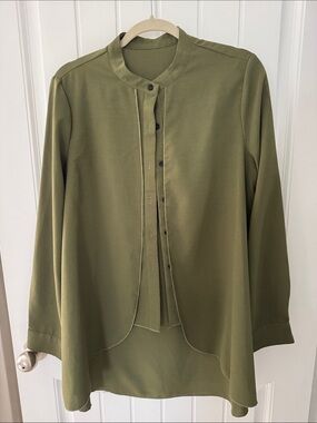 Olive Green Women’s Button-Front Tunic Blouse
